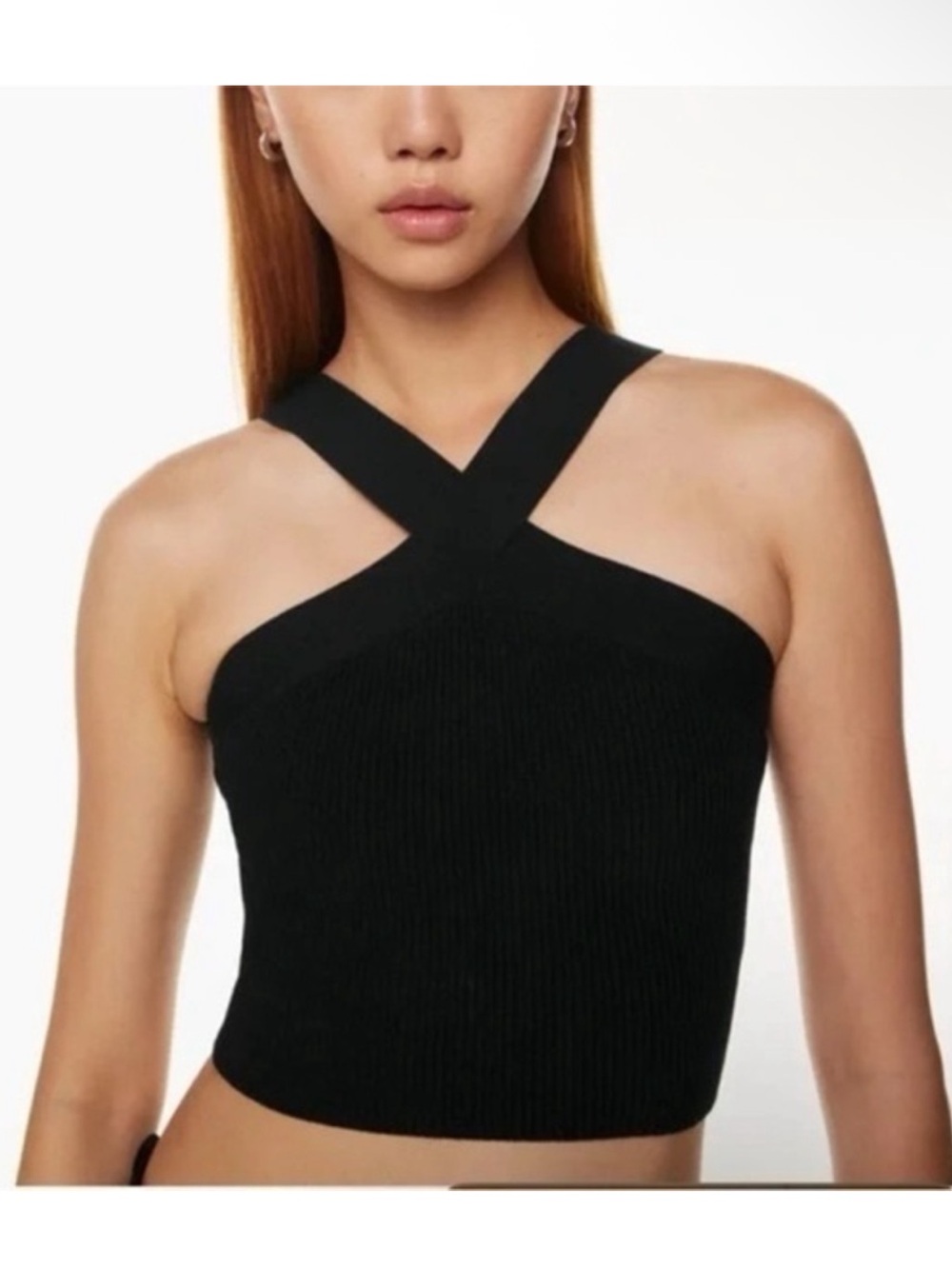 Aritzia Babaton Sculpt Knit Criss Cross Crop Top - Black - XS